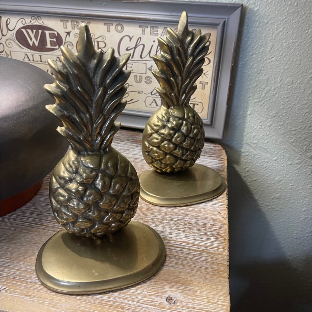Vintage set of brass pineapple bookends.